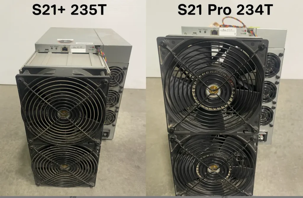 Bitmain Antminer S21 plus and S21 Pro hashrate